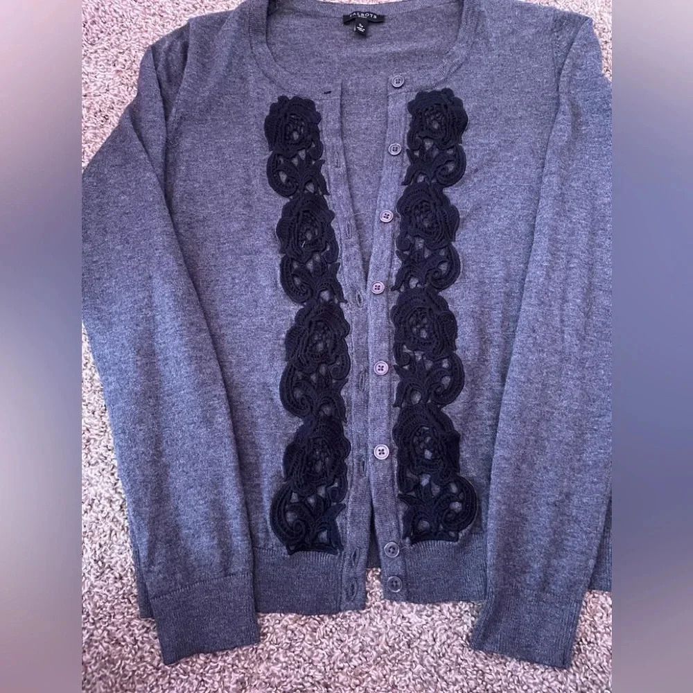 Talbots cardigan embroidered contrast colors